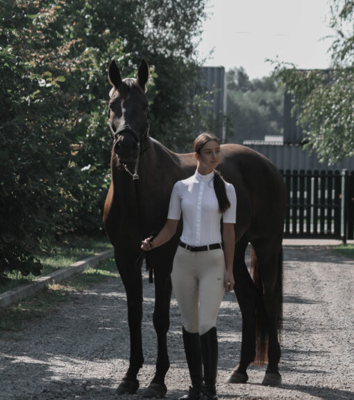 white short sleeve shirt with beige breeches