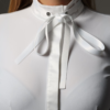 white self-tie bowtie and white competition shirt